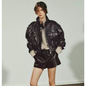 Taupe gray faux leather cropped Jacket with Pockets